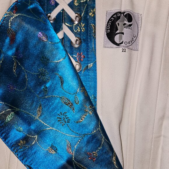 NWT Turquoise Brocade Zipper Tight Lacing Corset SMALL 22" - Picture 5 of 16